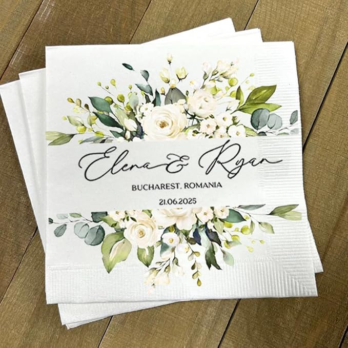 Personalized Wedding Cocktail Napkins, Customized Monogram Wedding Napkin, Custom Dinner Napkins For Bridal Shower, Beverage Cocktail Luncheon Dinner, Engagement Party Decorations, Anniversary Decor