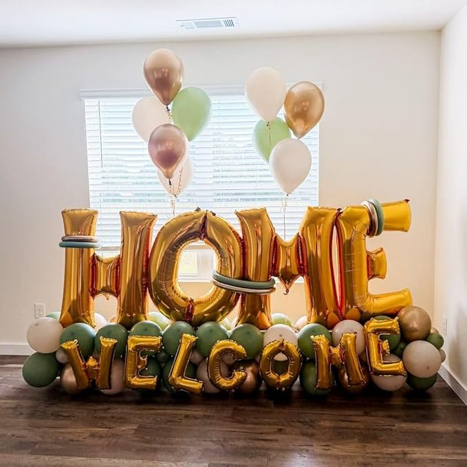 40 Inch Gold HOME Balloon Letters for Housewarming Party Decorations, Large Metallic Gold Chrome New Home Sweet Welcome Balloon Banner Sign for Real Estate Open House Warming Homecoming Party Decor
