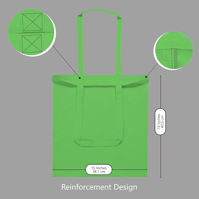 TOPDesign 24-Pack Economical 16"x15" Lime Green Cotton Tote Bag, Lightweight Medium Reusable Grocery Shopping Cloth Bags, Suitable for DIY, Advertising, Promotion, Gift, Activity