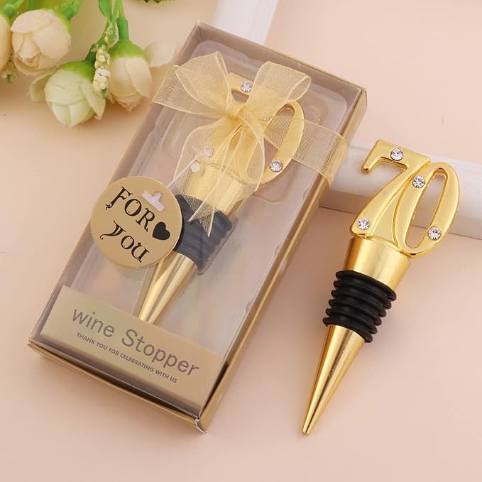 24-Pack 70 Wine Bottle Stopper for 70th Wedding Birthday Party Decoration 70 Years Old Wine Stopper Fun Gift for Wine Lovers (Gold 70th)