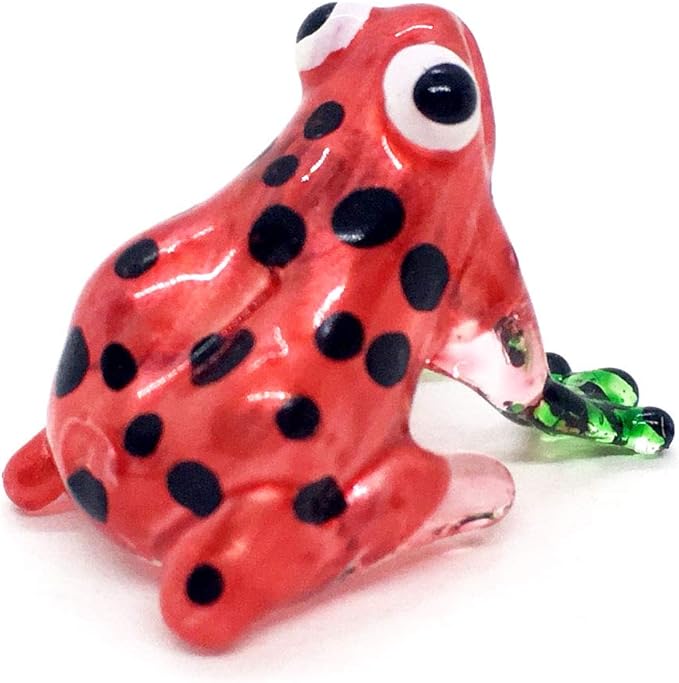 WitnyStore ¾ Inch Red Green Black Dot Frog Artistic Blown Glass Figurine Premium Hand-Blown Statue Tabletop Decoration Unique Collectible for Adult Collectors Handcrafted Elegant Home Room Decor
