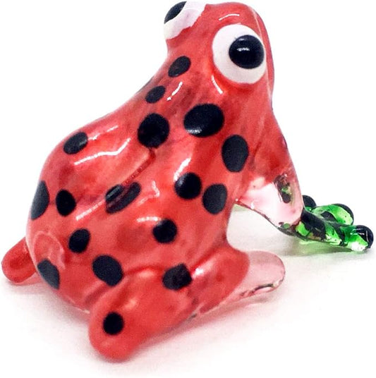 WitnyStore ¾ Inch Red Green Black Dot Frog Artistic Blown Glass Figurine Premium Hand-Blown Statue Tabletop Decoration Unique Collectible for Adult Collectors Handcrafted Elegant Home Room Decor