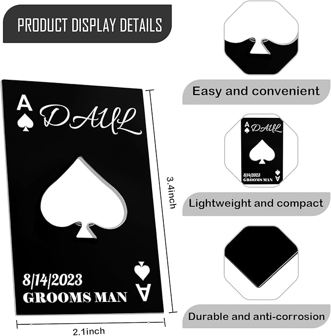 9PCSPersonalized Bottle Openers Credit Card Size, Groomsmen Best Man Gifts for Wedding Bachelor Party, Stainless Steel Beer Bottle Opener