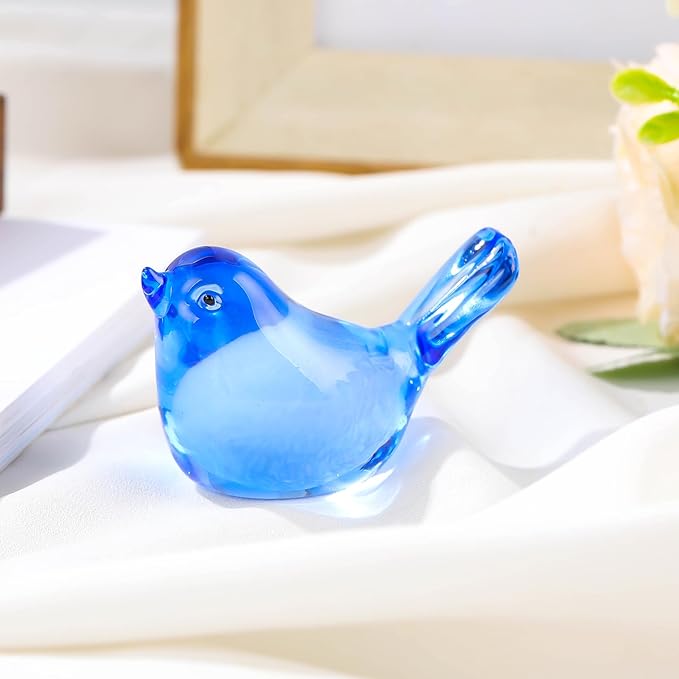 Crystal Blue Birds Figurines, Glass Bird Figurines Paperweights Birthday Christmas Crystal Birds Gifts for Bird Lover Women Mom, Bluebird of Happiness Glass Figurine (Blue)