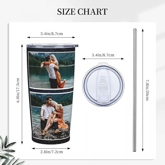 Personalized Custom tumbler Coffee Mug with Lid and Straw Hot and Cold Stainless Steel Vacuum Insulated Travel Mug with Photo Personalized tumbler Gift (20 oz, Funnel, 3 photos)