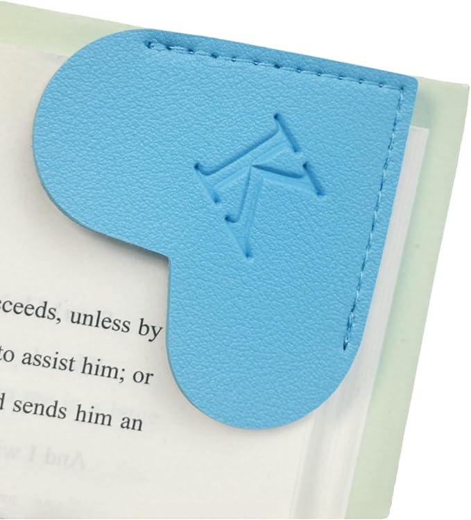 MOTEERLLU Personalized Leather Heart Bookmark with Initials, Handmade, Letter Cute Custom Corner Book Marks for Reading Women, Teachers, Students, Book Lovers, Book Accessories(Blue,K)