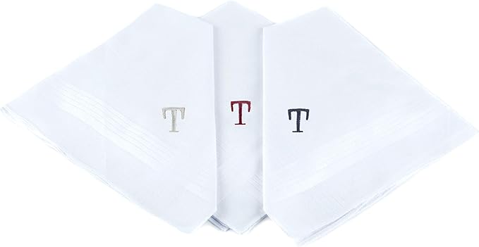 Initial Handkerchief for Men, Monogrammed Boxed 3 Piece Set,100% Cotton