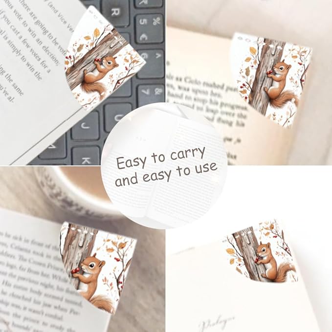 2PCS Leather Bookmarks 3.54 x 3.54 Inch Autumn Squirrel with Red Berries Design Reading Accessories for Books Journals Bibles Travel Diary Students Teachers and Book Lovers Gift