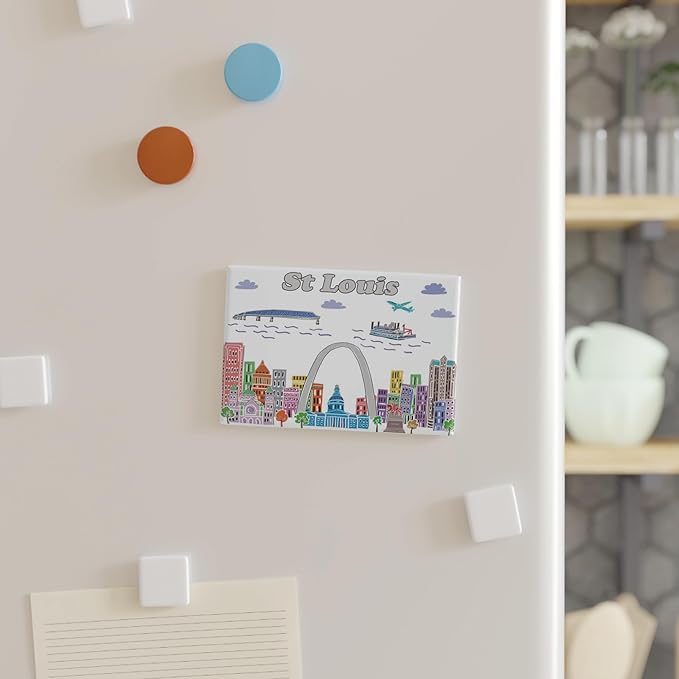 City Themed Artwork Magnet Collection by Beary Blu - Designed in The USA, Collectible Souvenirs Gifts 2.5" x 3.5" (St Louis)