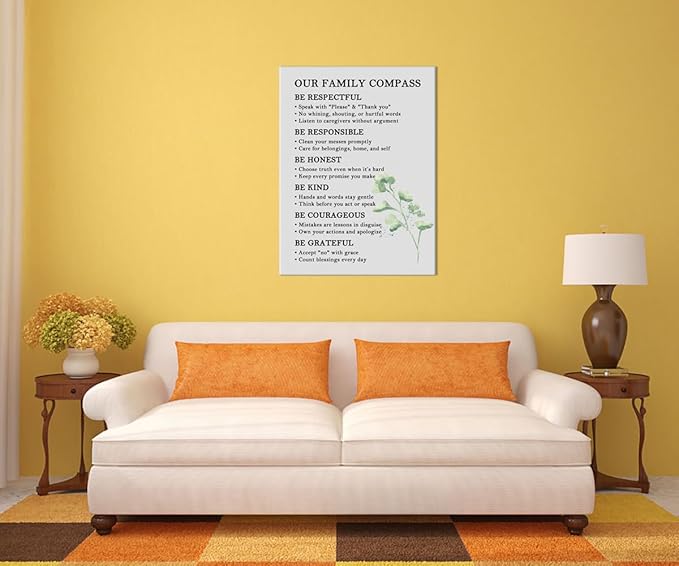 Our Family Compass Quote Canvas Poster House Rules Sweet Home Wall Art Decoration Family Sign Wall Decor Picture Artwork Print for Home Bedroom Living Room Framed Ready to Hang [30''W x 40''H]