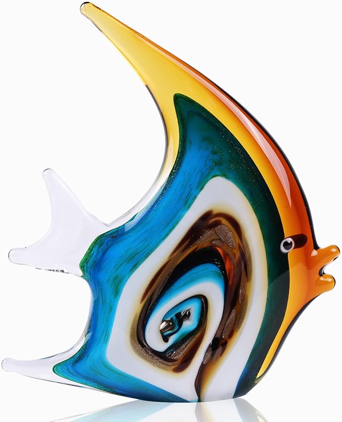 DOVDOV Hand Blown Glass Fish Sculpture, red and Colorful Glass Fish Decorations, Colorful Home Decorations for Bookshelf, Office, Living Room TV Stand, Room Decor Aesthetics.