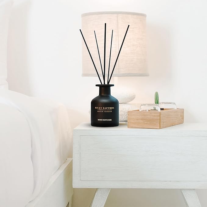 Matin Martin Silky Saffron Reed Diffuser 5 oz - Luxury Aromatherapy with Magnolia, Bergamot - Home Decor Gift for Bedroom, Office, Living Room, Bathroom - Long-Lasting Scent - Premium Fragrance Sticks