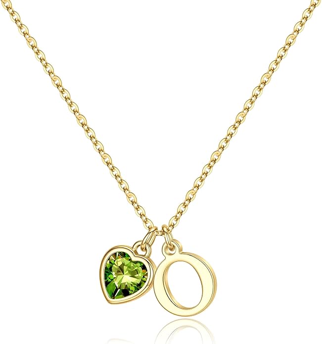 Turandoss Valentines Day Gifts for Her Trendy, Dainty 14K Gold Plated Initial A-Z Heart Birthstone Pendant Necklace Personalized Bridesmaid Birthday Valentines Jewelry Gifts for Women Girls