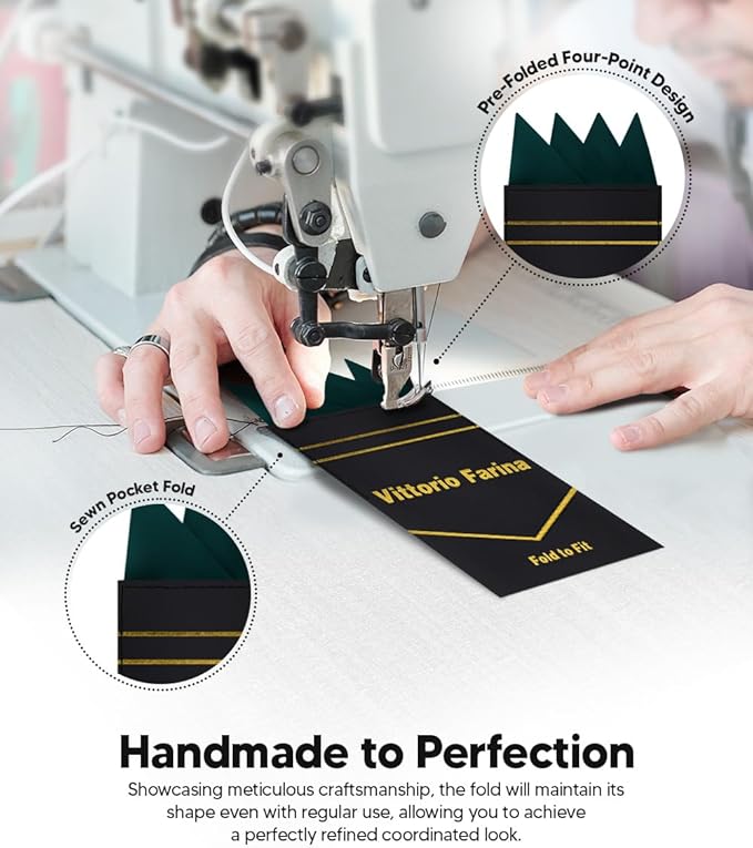 Premium Pre-Folded Four-Point Suit Pocket Square for Men with Sewn Pocket Fold