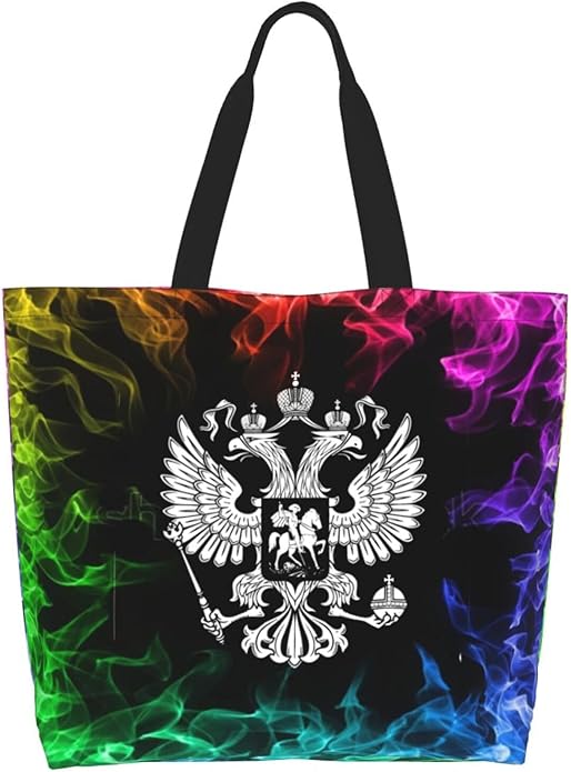 Russia Flag Russian Emblem Large Reusable Eco-friendly Shopping Bags Portable Storage Handbag