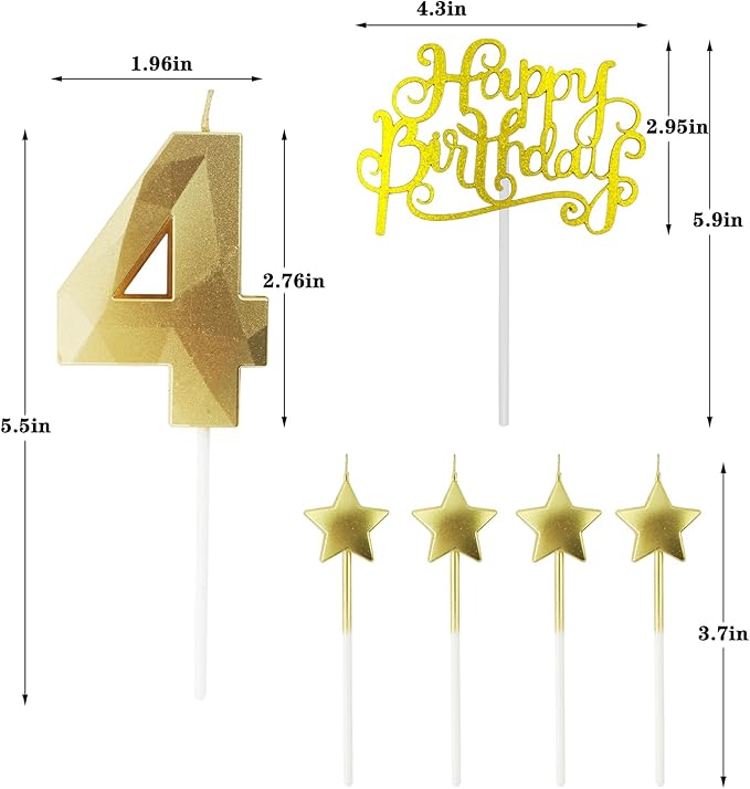 Golden Number 45 Birthday Candles and Star Birthday Candles 2.76 inch Birthday Cake Candles 3D Diamond Shaped Candles are Suitable for Birthday Parties and Anniversary Cake Decorations Candles