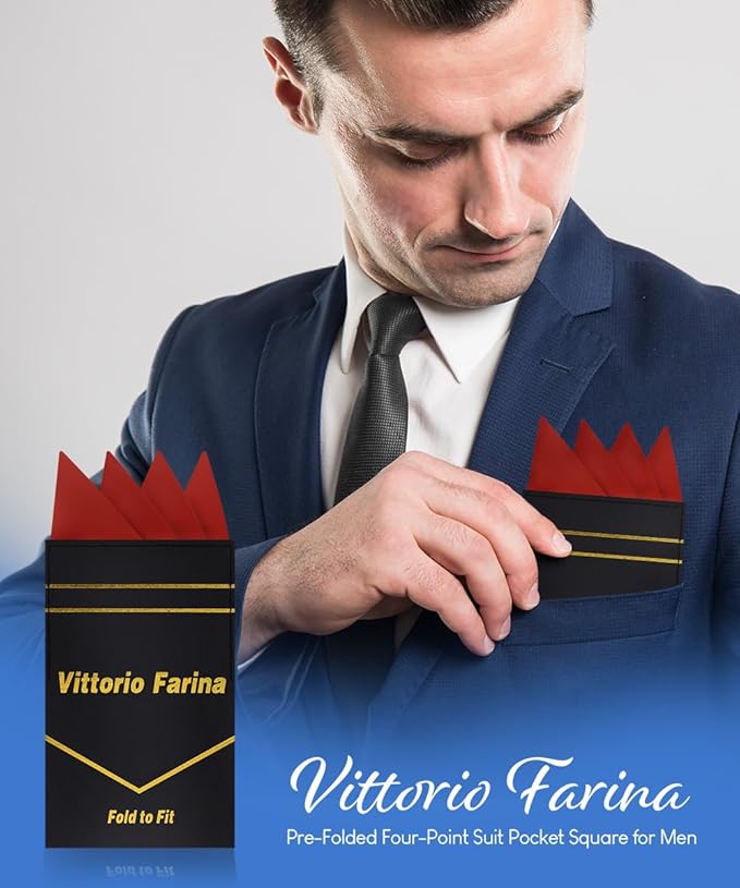 Premium Pre-Folded Four-Point Suit Pocket Square for Men with Sewn Pocket Fold
