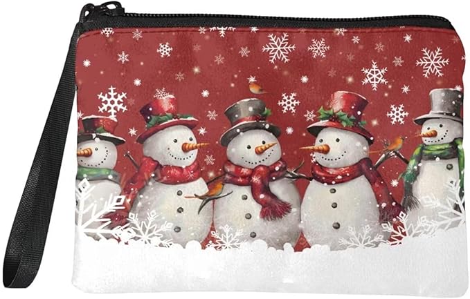 Dolyues Christmas Snowman Coin Purse Pouch Change Purse with Handle Cute Small Wallet for Women Men Makeup Bag Storage Bag Gift for Friends