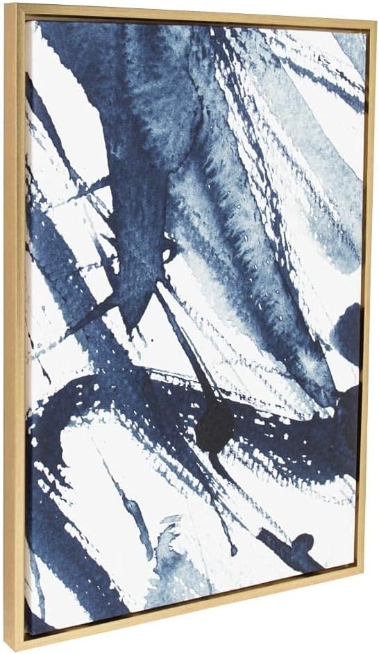 Kate and Laurel Sylvie Indigo Watercolor Abstract Print Framed Canvas Wall Art by Amy Peterson, 23x33 Gold