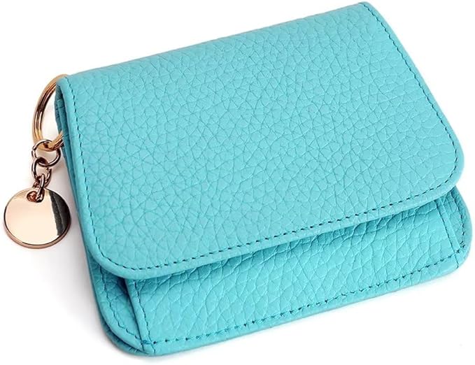 Mudono Small Wallet for Women RFID Blocking Genuine Leather Card Case Slim Tri-Fold Wallet with Zipper Pocket and Keychain