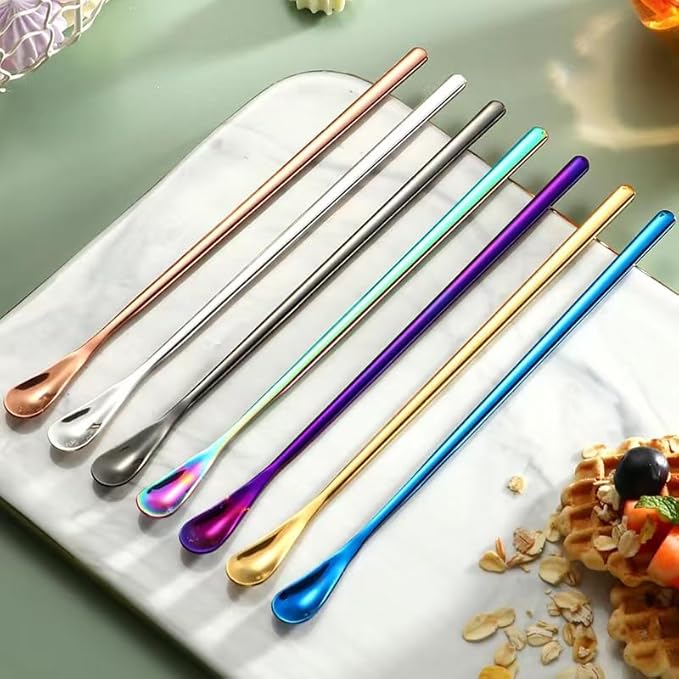 6Pcs Coffee Tea Espresso Long Handle Mixing Stirrers Spoon, Stainless Steel Mini Stirring Honey Spoons Tiny Mixing Iced Tea Spoons for Kitchen Soup Coffee Cocktail Mixing Stirring Tea Beverage10.4"