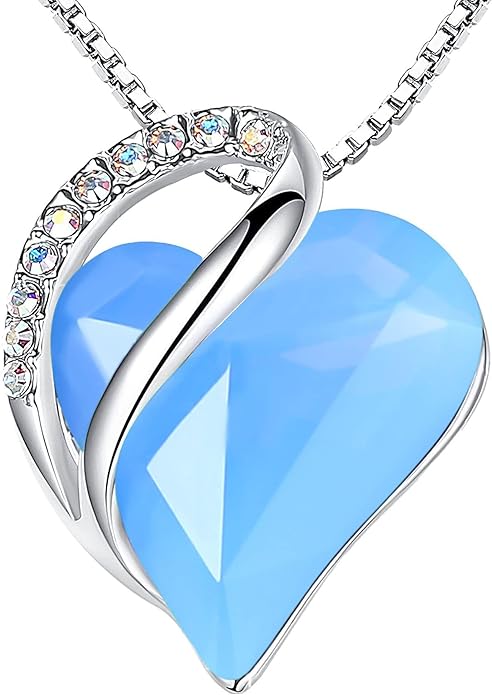 Leafael Valentine's Day Gift Necklaces for Women, Infinity Love Birthstone Heart Crystal Pendant, Birthday Anniversary Jewelry for Wife, Mom, and Her, Silver Plated, 18" + 2" Adjustable Chain
