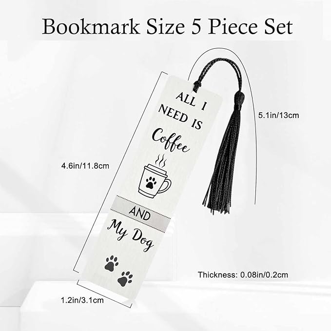 Dog Paw 5 Pcs Bookmarks Coffee All I Need Wooden Bookmarks with Tassel for Students Reader Teachers Book Lovers