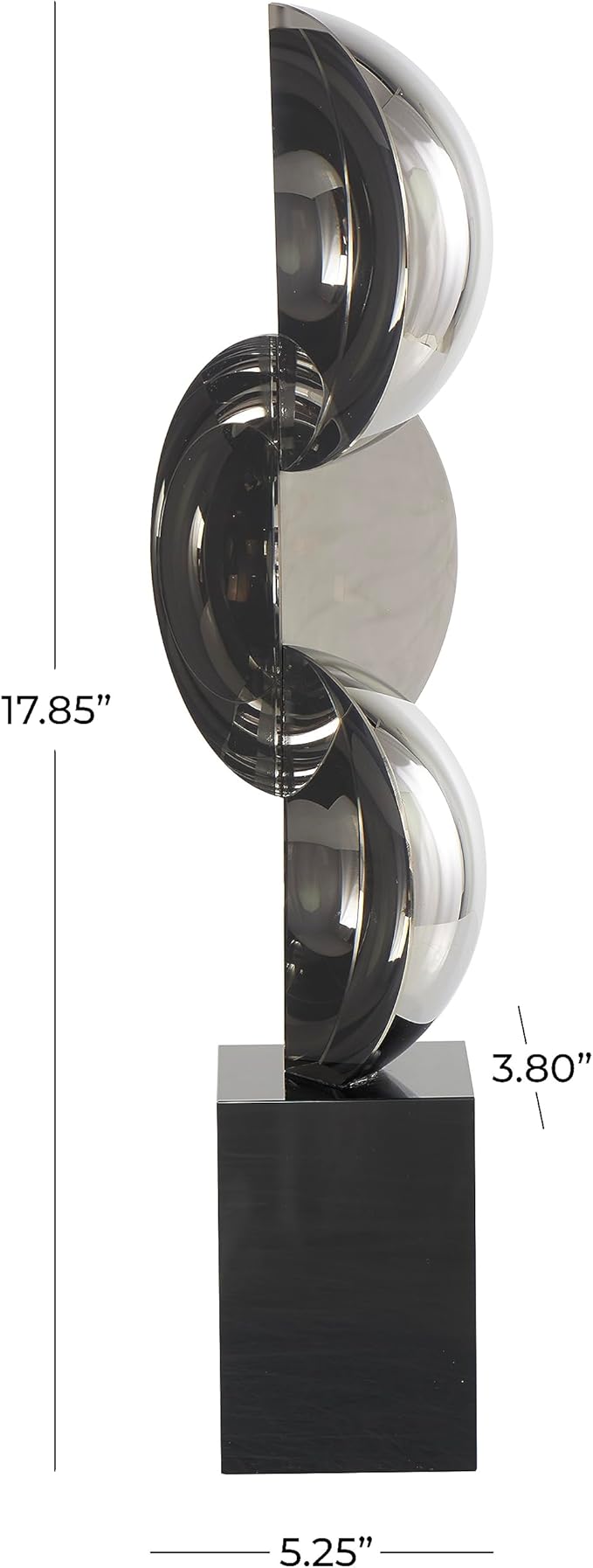 Deco 79 Crystal Geometric Decorative Sculpture Abstract Two-Tone Home Decor Statue with Stacked Semi Circles, Accent Figurine 5" x 4" x 18", Black