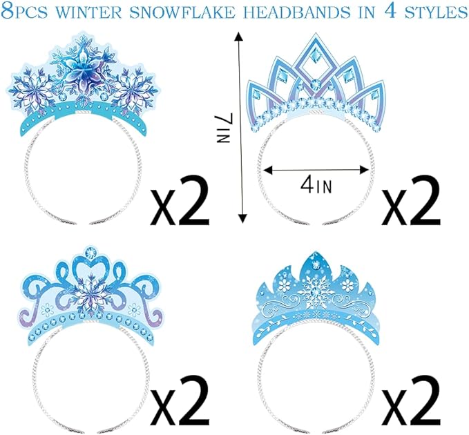 16Pcs Snowflake Headband and Princess Fairy Wand Set, 8Pcs Winter Princess Wands and 8Pcs Angel Snow Flake Crown Headbands, Ice Dress Up Kit for Xmas Winter Themed Birthday Party
