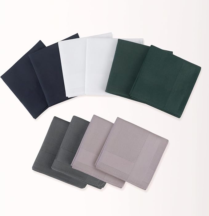 HOULIFE Men's Cotton Handkerchiefs, Solid Color 60S Soft Cotton Hankies for Men Women 6/12PCS 15.7"×15.7"