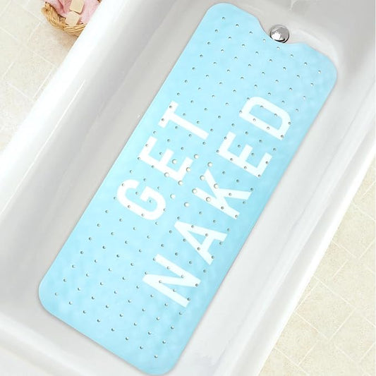 Bathtub Mat Non Slip, Get Naked Extra Long Bath tub Mat Shower Floor Mat with Suction Cups and Drain Holes for Adults Kids Elderly 40 X 16 Inch