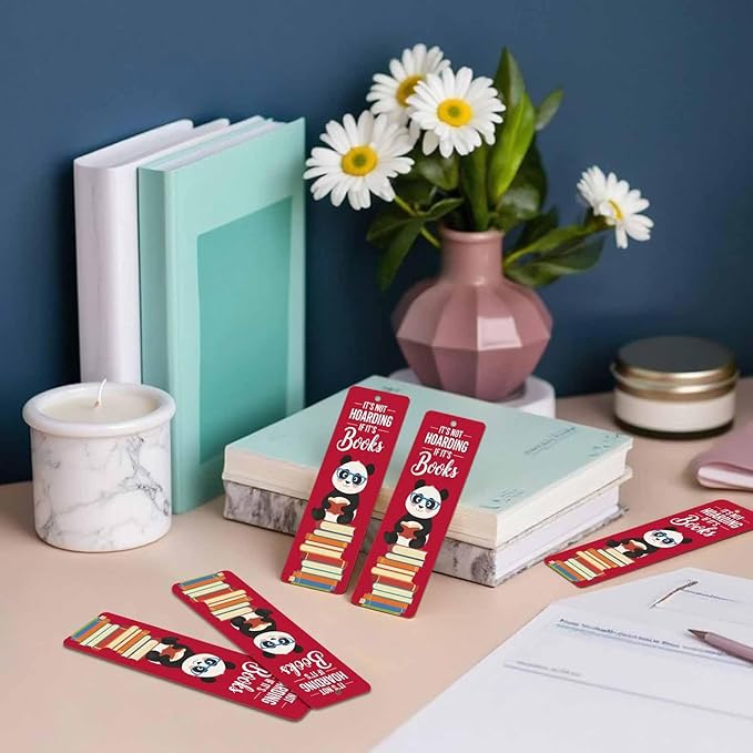 Panda Reading Bookmarks 5 Pcs Books Hoarding Red Wooden Bookmark with Tassels for Reading Book Lovers Gift Office School Readers Teacher