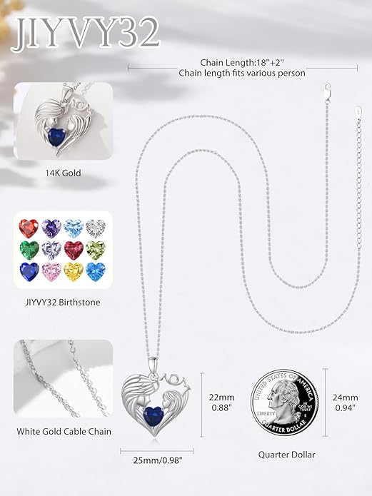 Mother and Daughter/Son Love Heart Necklace White Gold/14K Gold/Rose Gold Birthstone Jewelry Christmas Mothers Day Birthday Gifts For Mom Wife Grandma Women