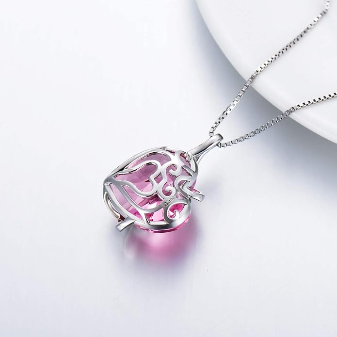 AOBOCO I Love You Sterling Silver 12 Birthstone Heart Pendant Necklace Embellished with Crystals from Austria, Mother's Day Anniversary Birthday Jewelry Christmas Gifts for Women Grandma Nana