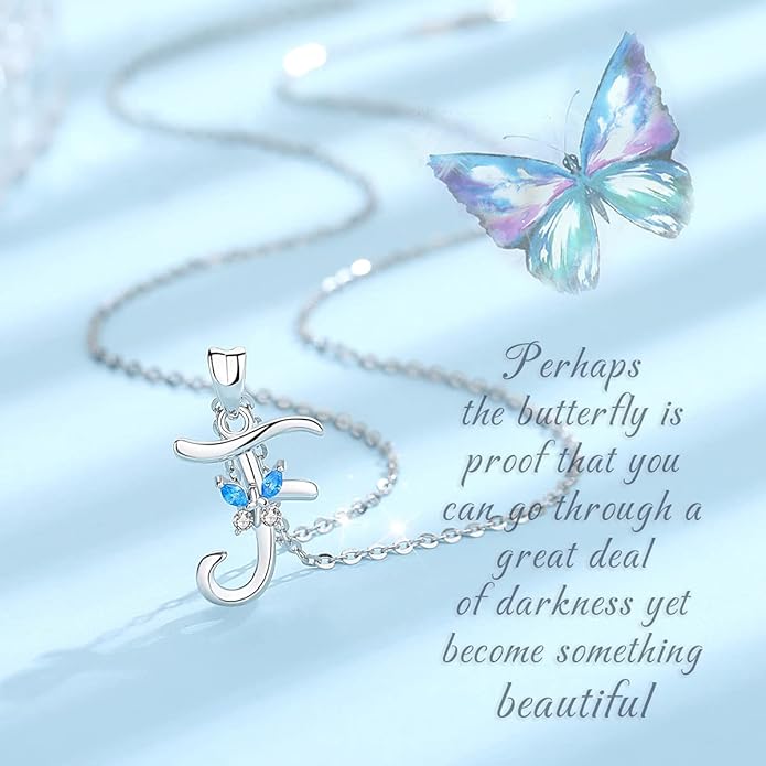 EUDORA Sterling Silver Butterfly Initial Necklaces for Women, Elegant Letter Neckles Personalized Gift for Mother, Sister, Daughter, 18 inch Chai