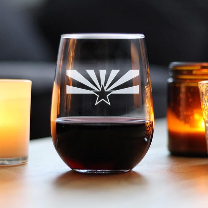 Bevvee Arizona Flag - Stemless Wine Glass - State Themed Drinking Decor and Gifts for Arizonans - Large 17 Ounce