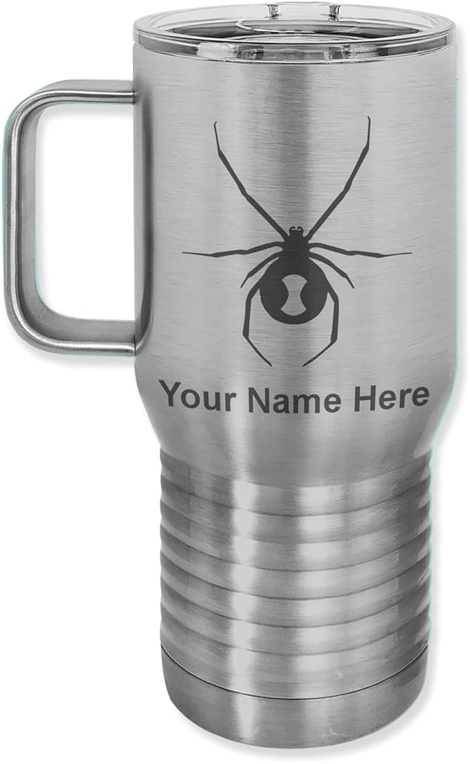 LaserGram 20oz Vacuum Insulated Travel Mug with Handle Widow Spider, Personalized Engraving Included (Stainless Steel)