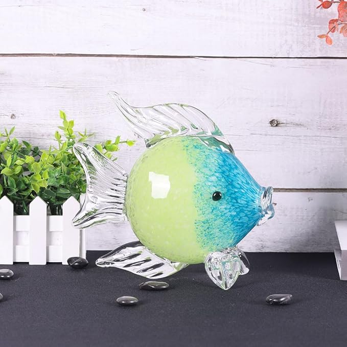 QIANLING Glass Fish Figurines - Coastal Home Decor, Modern Ocean Centerpieces for Living Room, Dining Area, Bathroom, Office, Coffee Table, Beach House, Nautical, Seaside, Entrance, Shelf Display