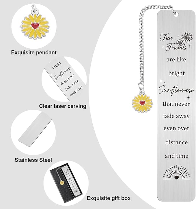 Friendship Gifts: Sunflower & Bookmark Gifts for Best Friends, Long Distance & Special Occasions