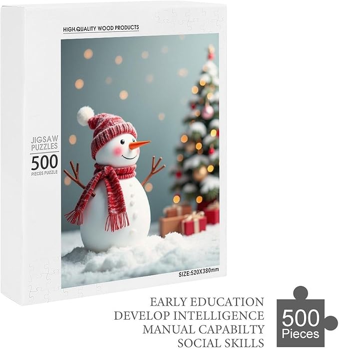 Wooden Puzzles for Adults 500 Pieces, Christmas Winter Snowman, Each Piece is Unique and Perfectly Put Together, are Special Home Decorations, Fun Puzzles, Party Games, Family Toys