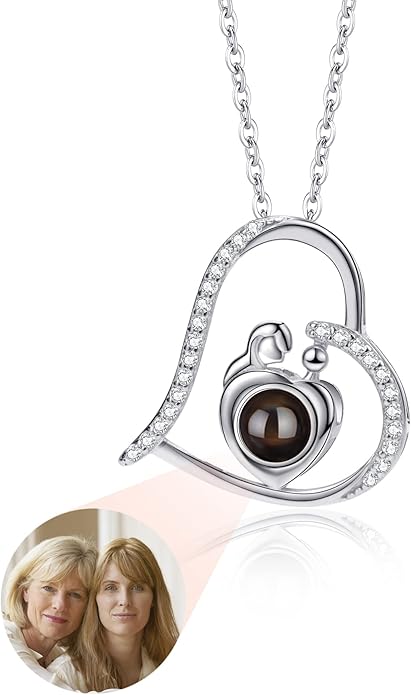 SUPHELPU Personalized Mother's Day Gifts for Mom From Daughter - Custom Photo Necklace With Picture Inside - Projection Necklace for Mom - Memorial Gift