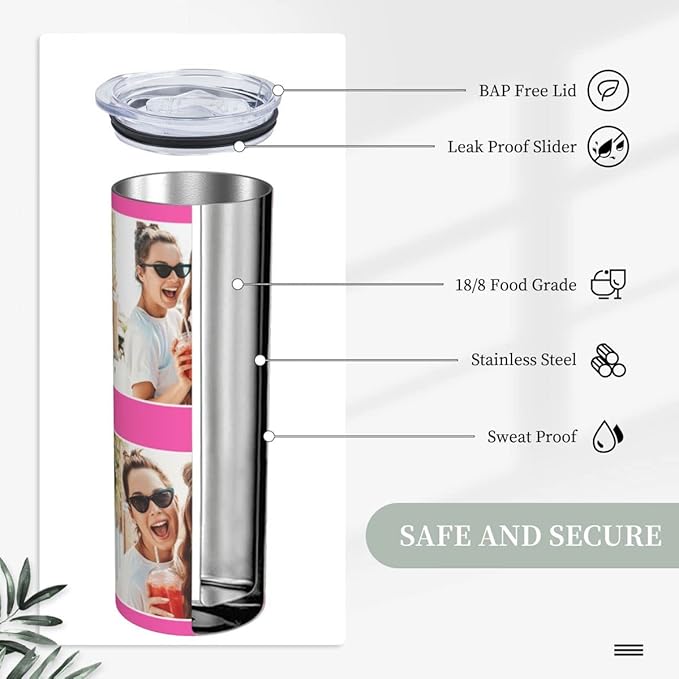 Personalized Custom tumbler Coffee Mug with Lid and Straw Hot and Cold Stainless Steel Vacuum Insulated Travel Mug with Photo Personalized tumbler Gift (20 oz, Cylinder，2 photos)