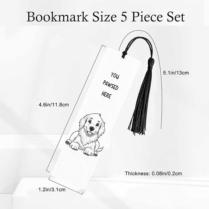 Cute Dog 5 Pcs Bookmarks You Pawsed Here Wooden Bookmarks with Tassel for Students Reader Teachers Book Lovers