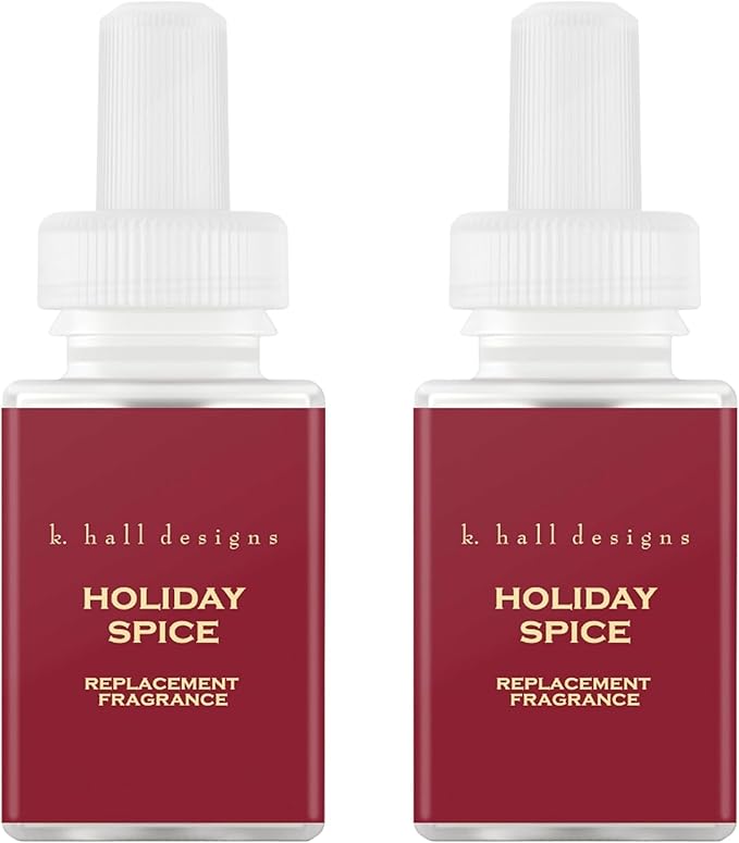 Pura & K. Hall Designs Home Scent Refill - Smart Home Air Diffuser - Up to 120-Hours of Premium Fragrance per Refill - Household Essential - Clean Diffuser Fragrance -2 Pack, Holiday Spice