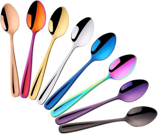 8 Pieces 18/10 Dessert Spoons Teaspoons Small Coffee Spoons Espresso Spoons, 5.5 Inch (multicolor)
