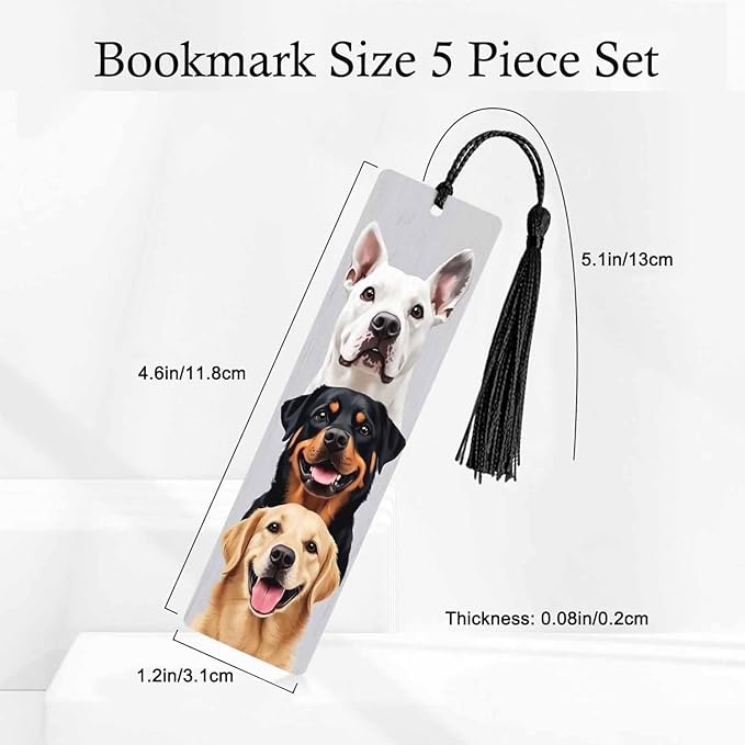 Cute Dogs 5 Pcs Bookmarks Funny Bulldog Puppy Animal Pet Wooden Bookmarks with Tassel for Students Reader Teachers Book Lovers