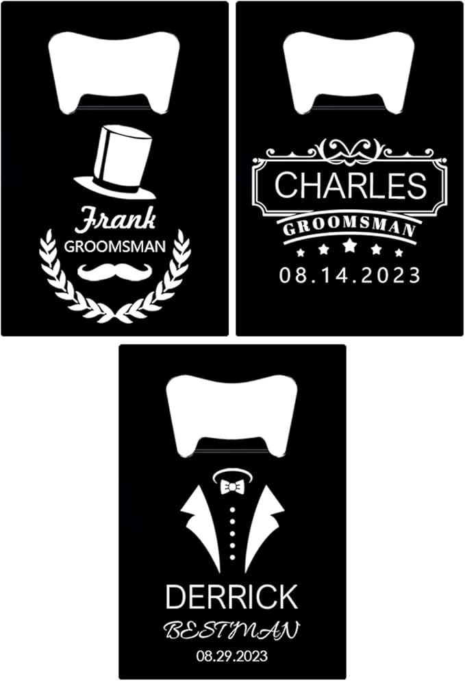 3PCSPersonalized Bottle Openers Credit Card Size, Groomsmen Best Man Gifts for Wedding Bachelor Party, Stainless Steel Beer Bottle Opener