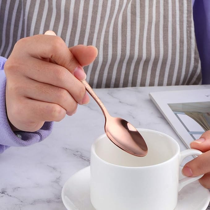 Rose Gold Unique Pattern Design Coffee Espresso Spoons Mini, Mingcheng Stainless Steel Small Teaspoons Silverware Set of 6, BISDARUN 5.5 Inches Food Spoons for Demitasse Dessert Tea