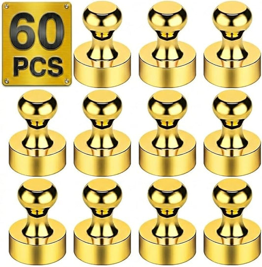 Tiergrade Metallic Magnets, Refrigerator Magnets, 60 Pack Gold Magnetic Push Pins, Strong Fridge Magnets, Multi-use Whiteboard Magnets Perfect for Kitchen Office Classroom