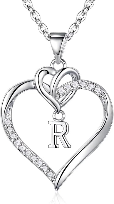 STORUP Valentines Gifts for Women Teen Girls - Heart Initial Necklaces for Women Girls, 14K-Gold-Plated CZ Initial A-Z Heart Necklaces for Teen Girl Jewelry Valentines Gifts for Her Mom Wife Sister